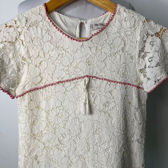 Pili Carrera Kid's White Red Lace Floral Short Sleeve Mini Dress Size 12 - Picture 3 of 7